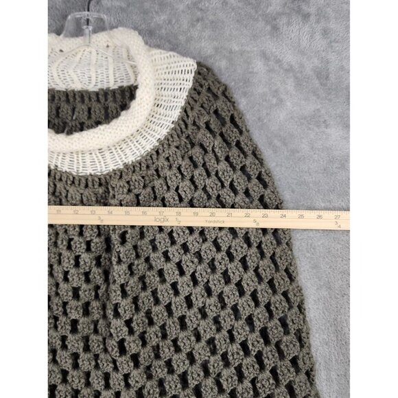 Womens Sweater Shawl Olive Green One Size Open Knit Fringed Winter Cape Poncho - Picture 3 of 8